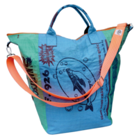 Wäschesack Strandtasche Freizeittasche Tasche Recycling Groß in Weiß Blau 