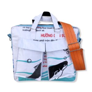 Beadbag Schultertasche Upcycling Recycling Tasche aus Reissack Weiß Blau Nolinearts