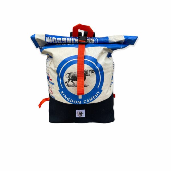 Beadbags RI99 weis blau Büffel Rucksack Zementsack upcycling Recycling Backpack Upcycling Nolinearts