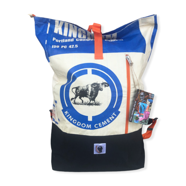 Beadbags RI99 weis blau Büffel Rucksack Zementsack Reißverschluss upcycling Recycling Backpack Upcycling Nolinearts