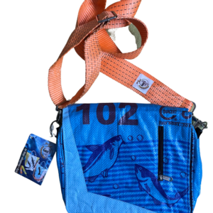 Beadbag Schultertasche RI81 blau Upcycling Recycling Tasche aus Reissack Nolinearts