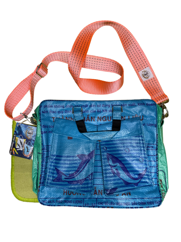 Beadbag RI84 Schultertasche Upcycling Recycling Tasche aus Reissack Blau Nolinearts