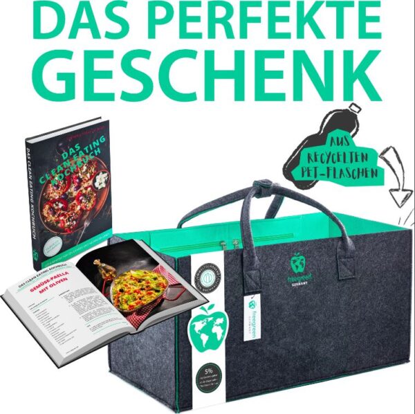 Einkaufstasche Tragetasche Tasche aus recycling freegreen Kochbuch gesund Nolinearts